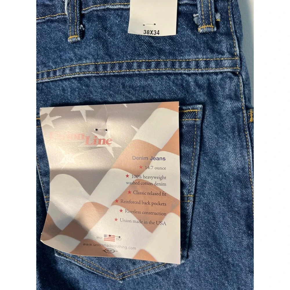 USA Union Line Denim NWT Jeans 38X34 Blue Heavyweight Relaxed Fit Work Casual